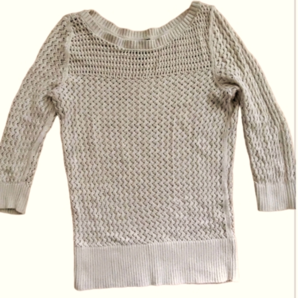 WHBM Womans Gold Metallic Open Weave Sweater Size Large